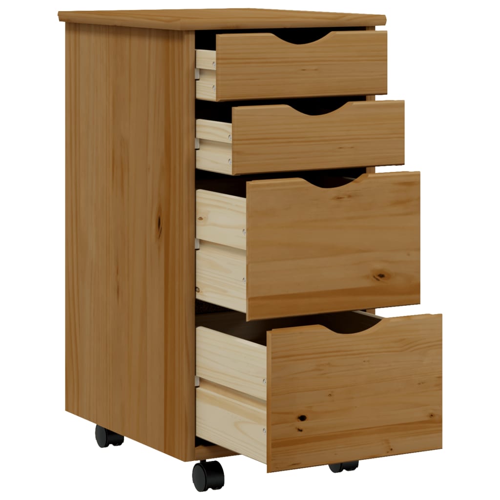 vidaXL Rolling Cabinet with Drawers Storage File Cabinet MOSS Solid Wood Pine-3