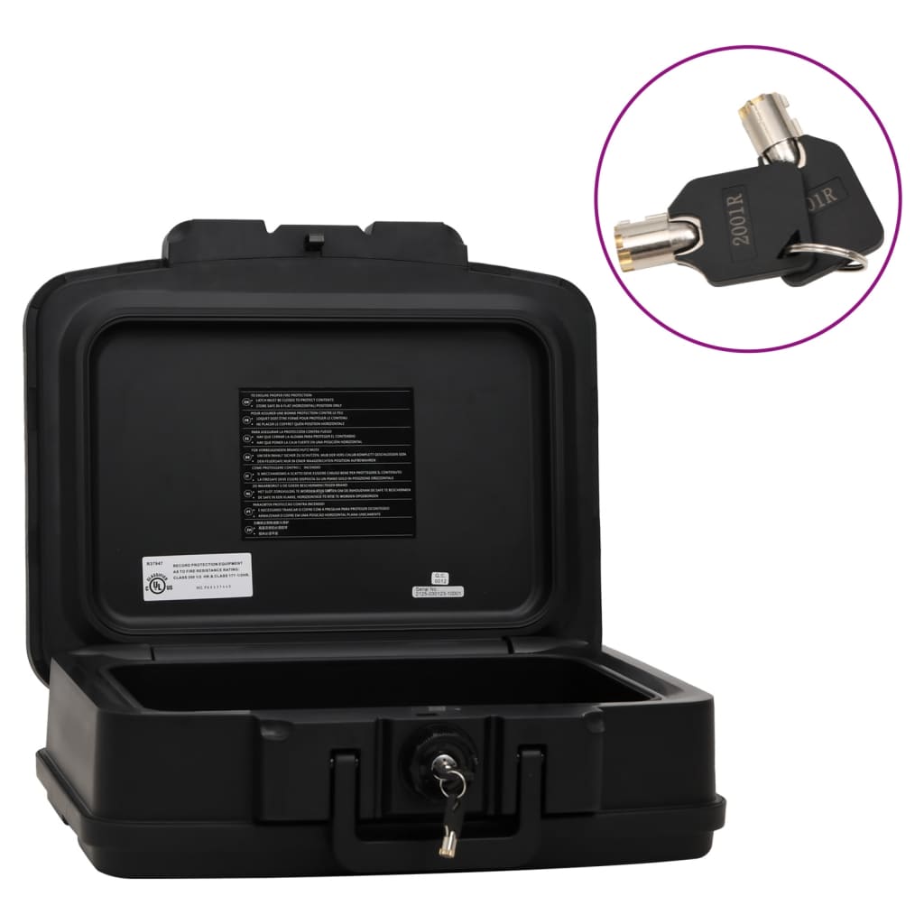vidaXL Safe Box Waterproof Fireproof Safety Deposit Box with Key Lock Black-1