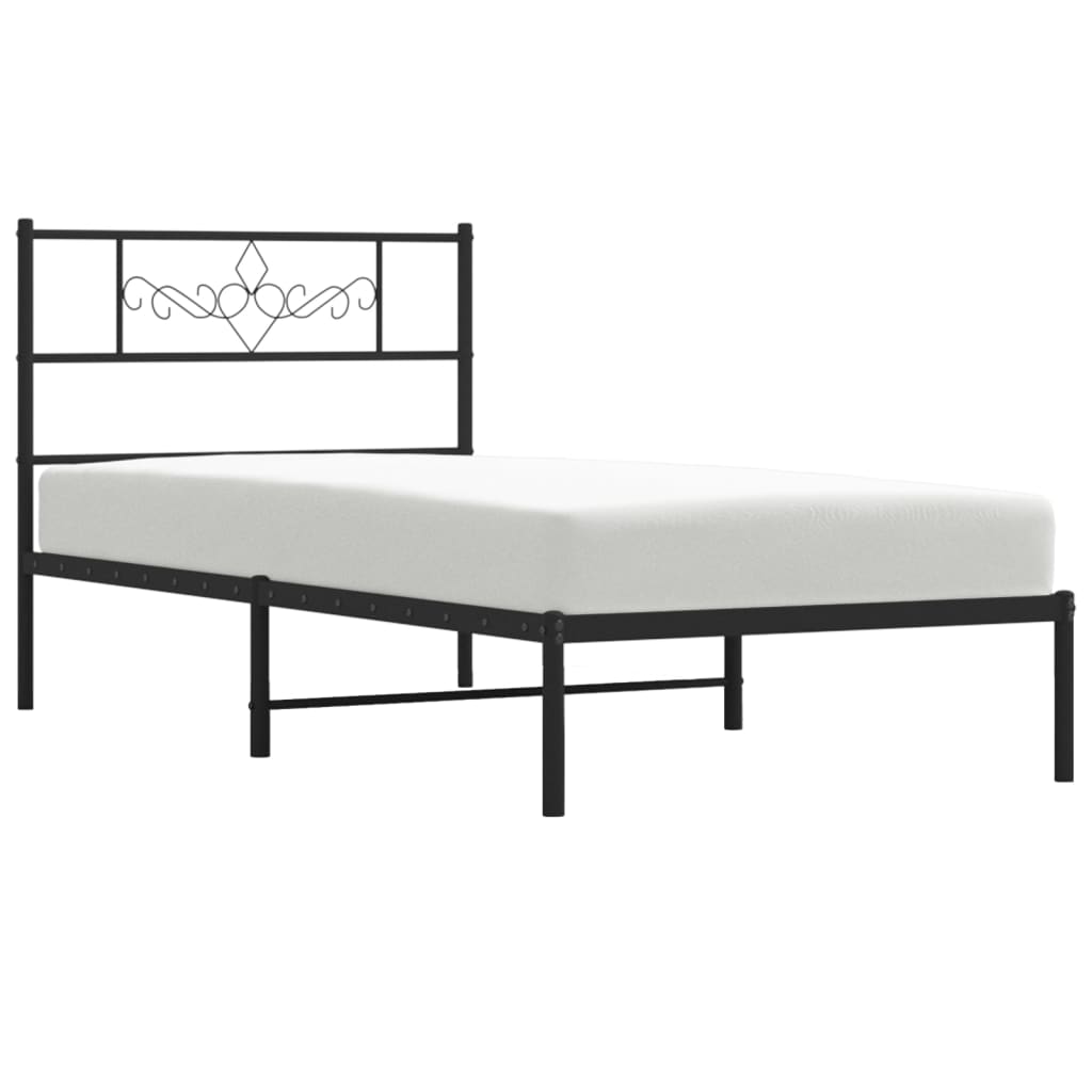 vidaXL Metal Bed Frame with Headboard Black 39.4"x74.8" Twin