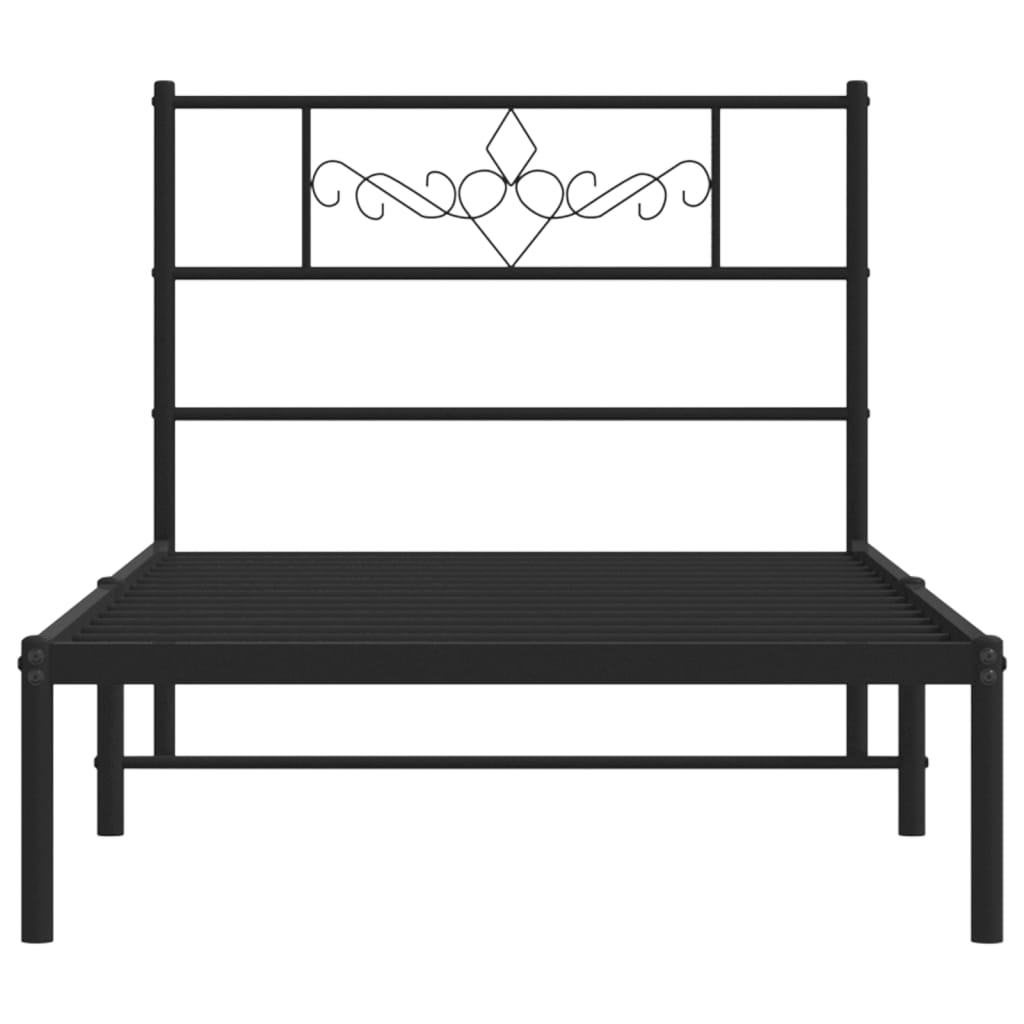 vidaXL Metal Bed Frame with Headboard Black 39.4"x74.8" Twin