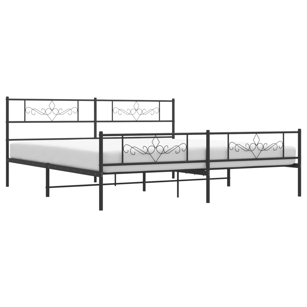 vidaXL Metal Bed Frame with Headboard and Footboard Black 76"x79.9" King-1