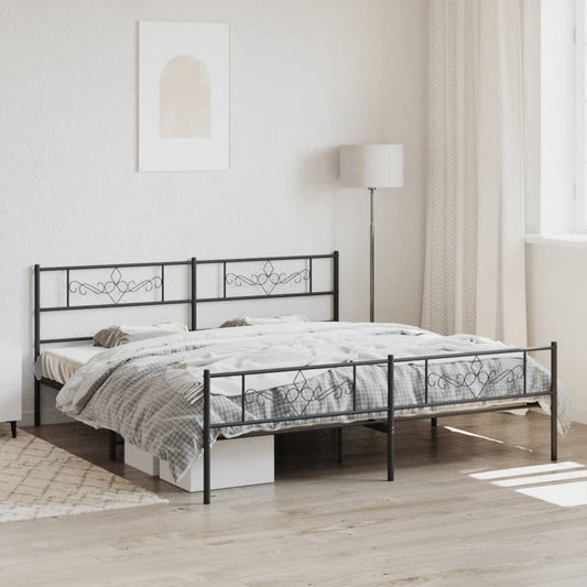 vidaXL Metal Bed Frame with Headboard and Footboard Black 76"x79.9" King-0