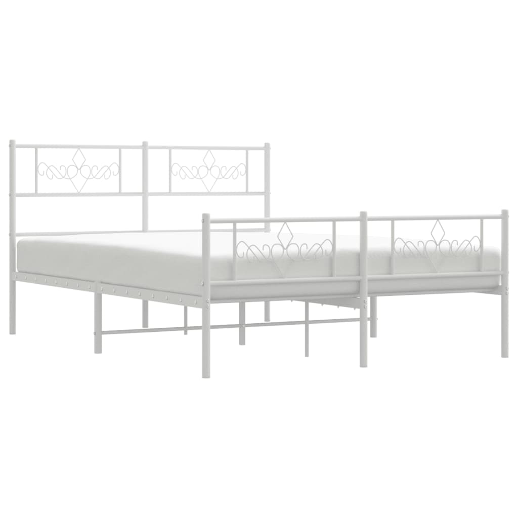 vidaXL Metal Bed Frame with Headboard and Footboard White 59.1"x78.7"-1
