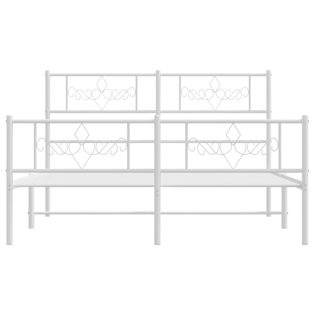 vidaXL Metal Bed Frame with Headboard and Footboard White 59.1"x78.7"-2