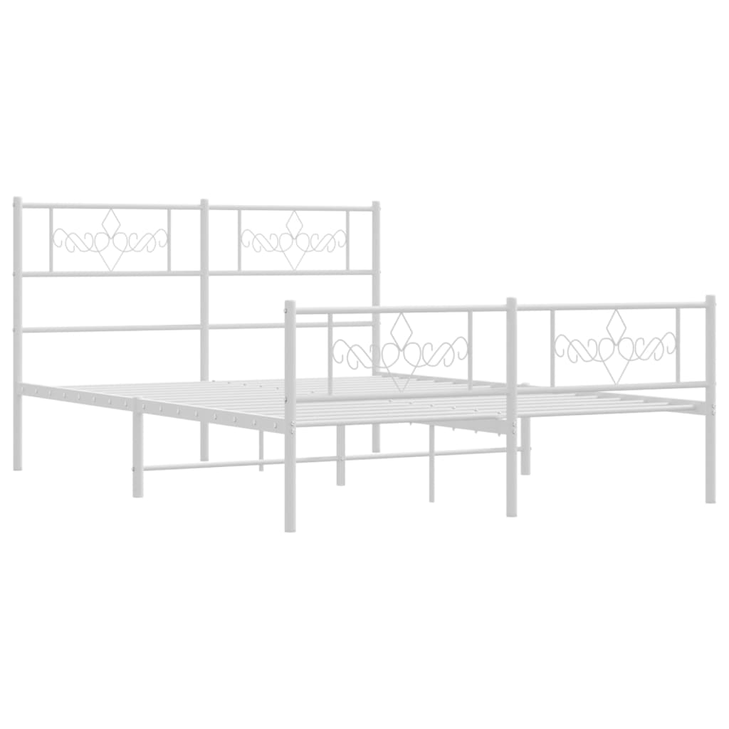 vidaXL Metal Bed Frame with Headboard and Footboard White 59.1"x78.7"-3