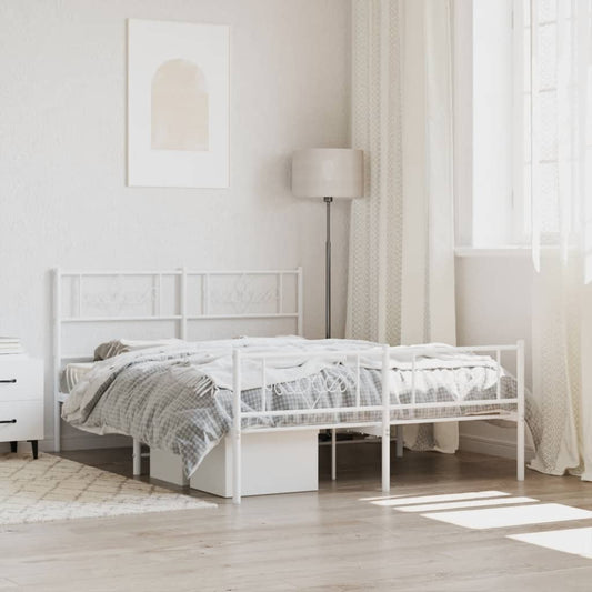 vidaXL Metal Bed Frame with Headboard and Footboard White 59.1"x78.7"-0