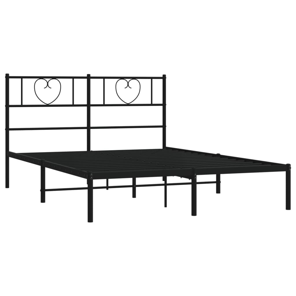 vidaXL Metal Bed Frame with Headboard Black 59.1"x78.7"-2