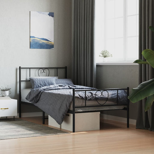 vidaXL Metal Bed Frame with Headboard and Footboard Black 39.4"x78.7"-0