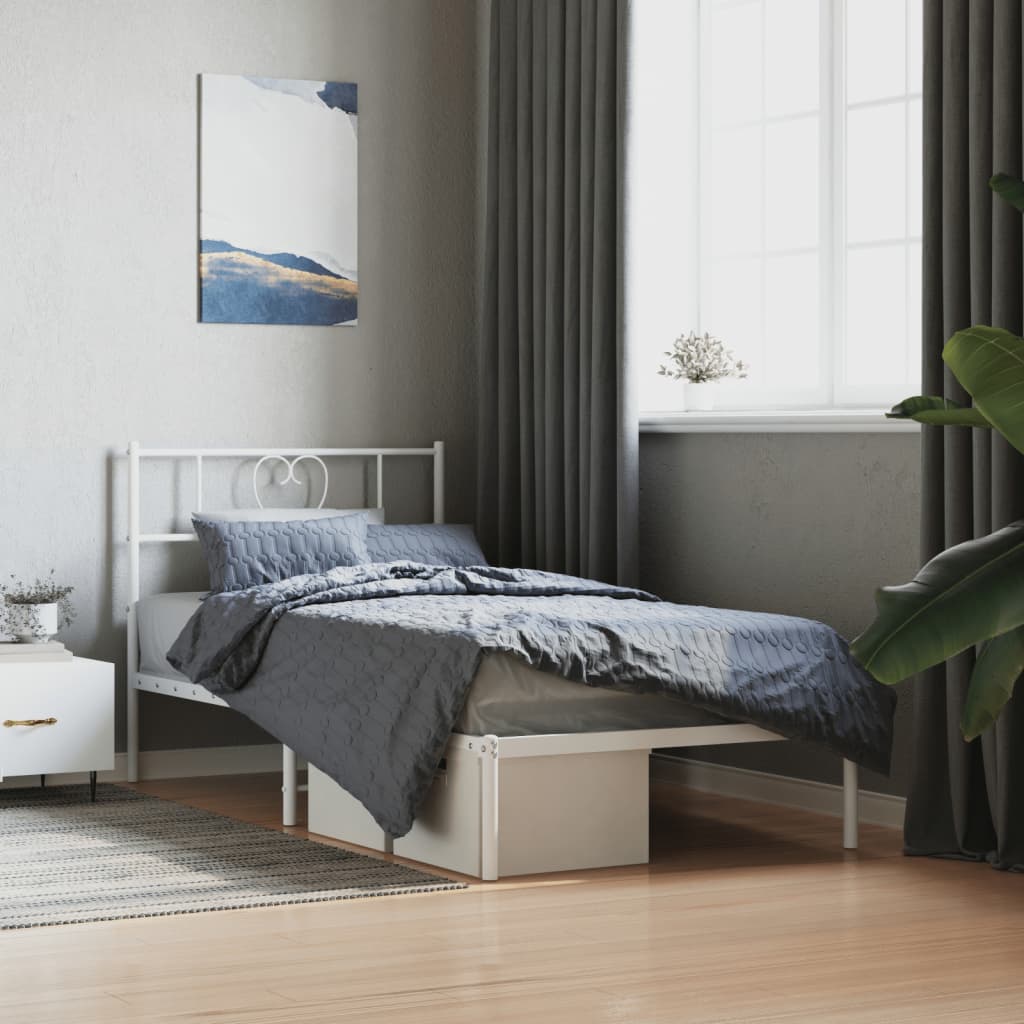 vidaXL Metal Bed Frame with Headboard White 39.4"x78.7"-0