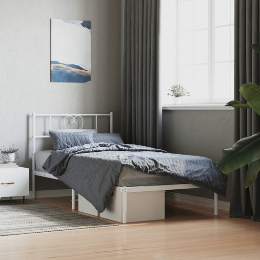 vidaXL Metal Bed Frame with Headboard White 39.4"x78.7"-0