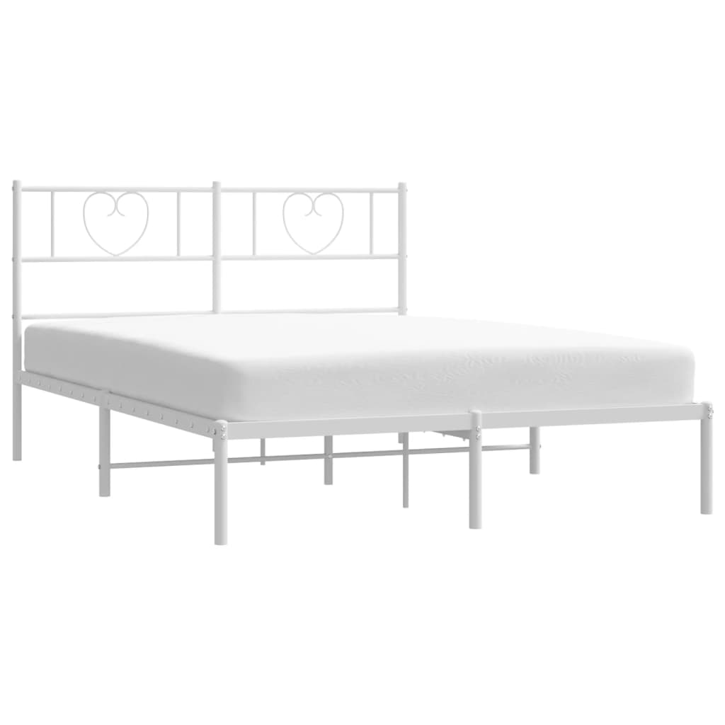 vidaXL Metal Bed Frame with Headboard White 53.1"x74.8"-1