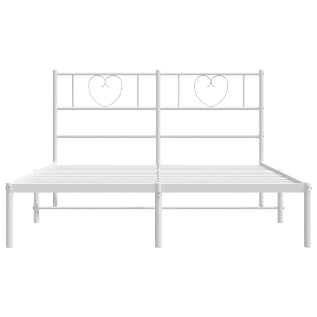 vidaXL Metal Bed Frame with Headboard White 53.1"x74.8"-2