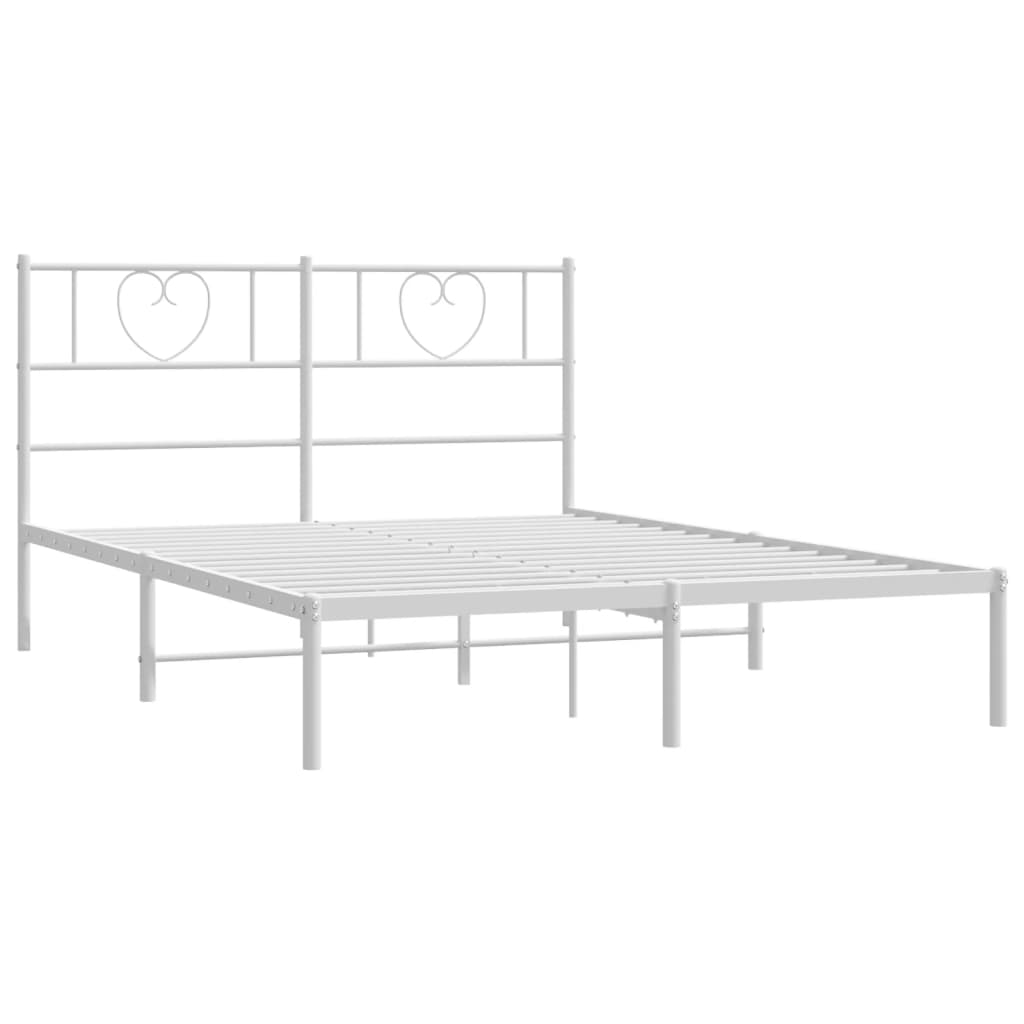 vidaXL Metal Bed Frame with Headboard White 53.1"x74.8"-3