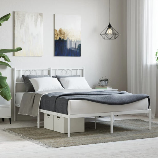 vidaXL Metal Bed Frame with Headboard White 53.1"x74.8"-0