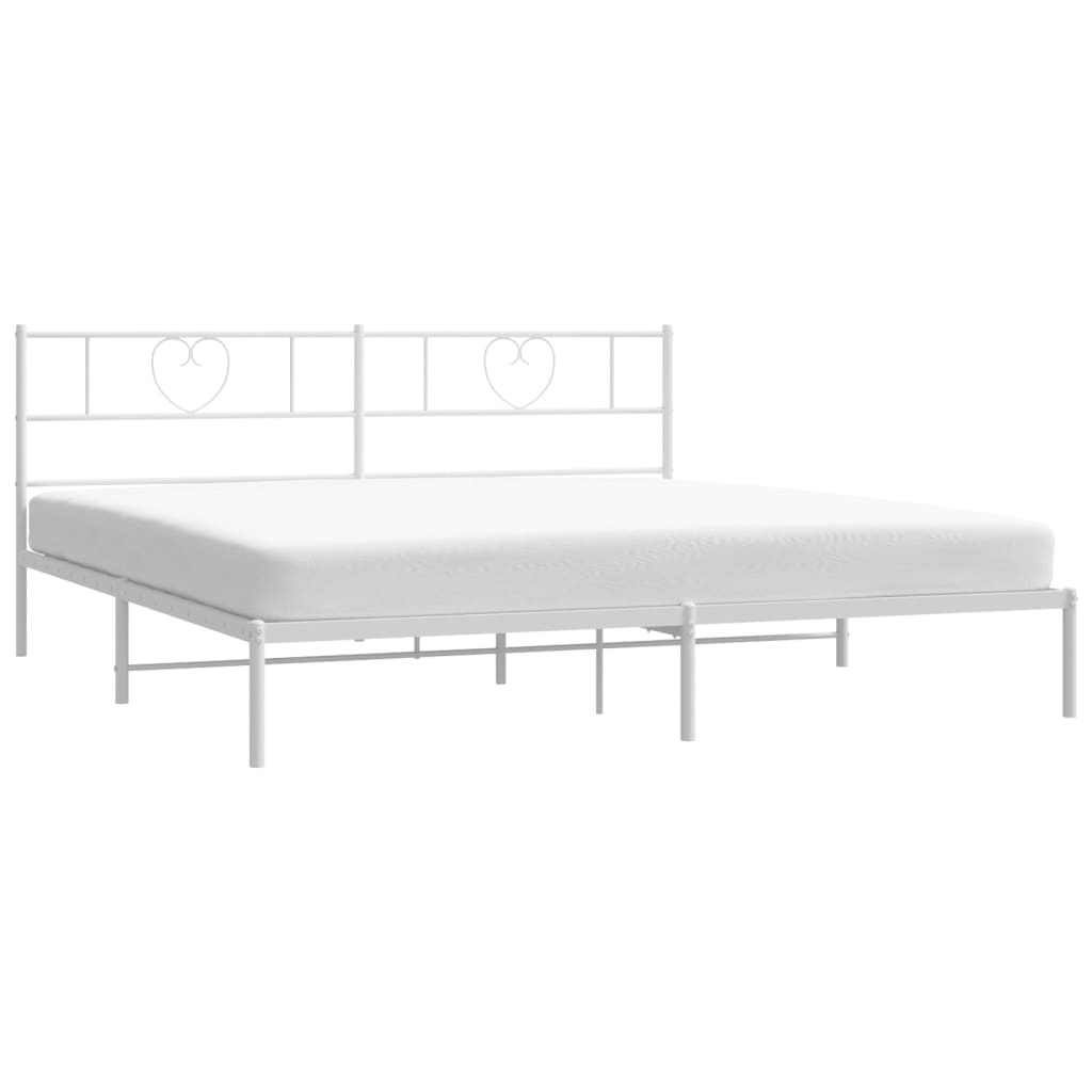 vidaXL Metal Bed Frame with Headboard White 72"x83.9" California King-1