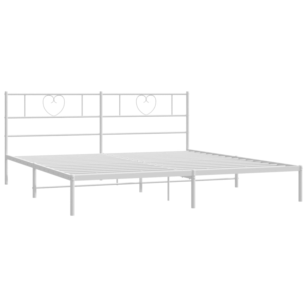 vidaXL Metal Bed Frame with Headboard White 72"x83.9" California King-3