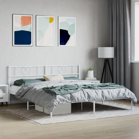 vidaXL Metal Bed Frame with Headboard White 72"x83.9" California King-0
