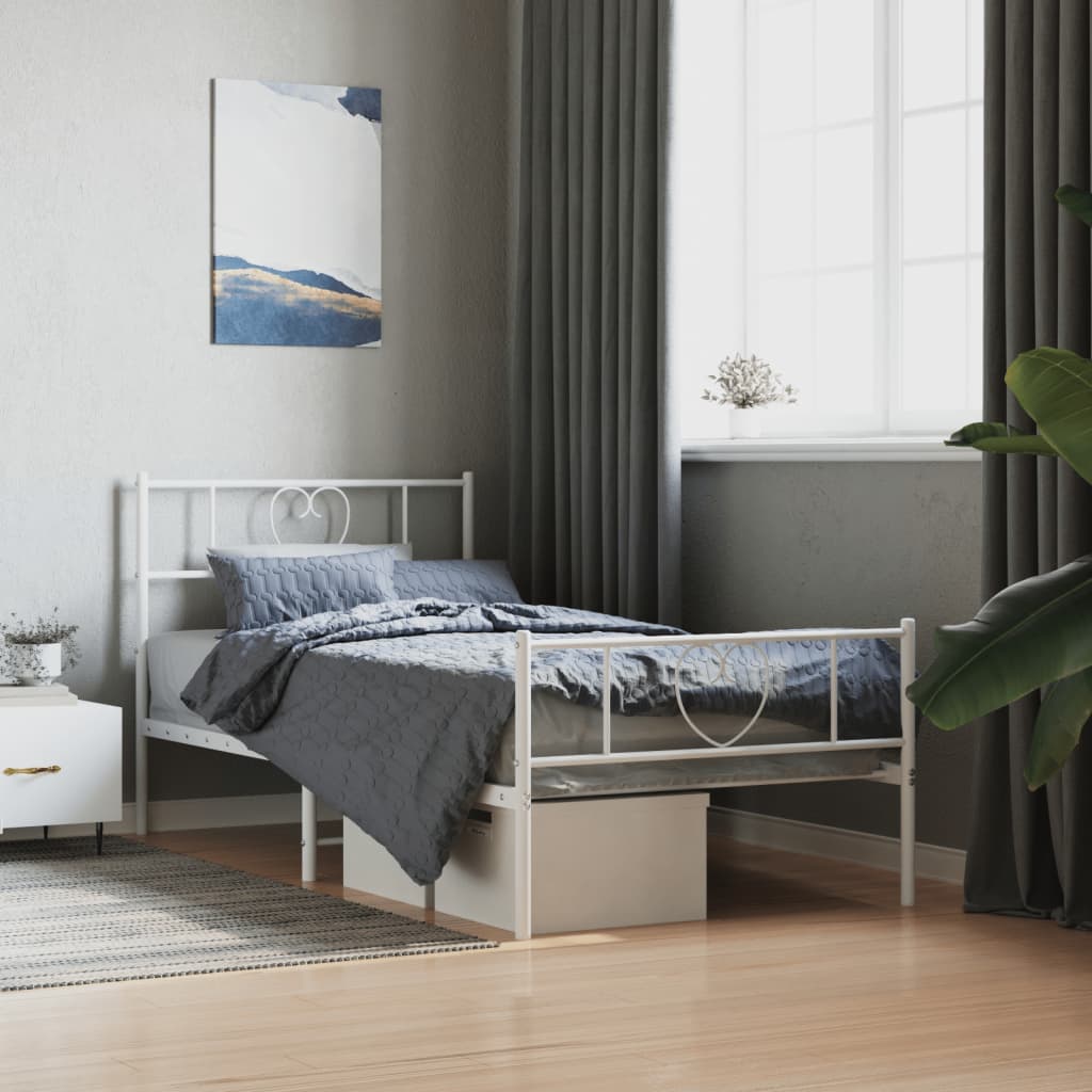 vidaXL Metal Bed Frame with Headboard and Footboard White 39.4"x74.8" Twin-0