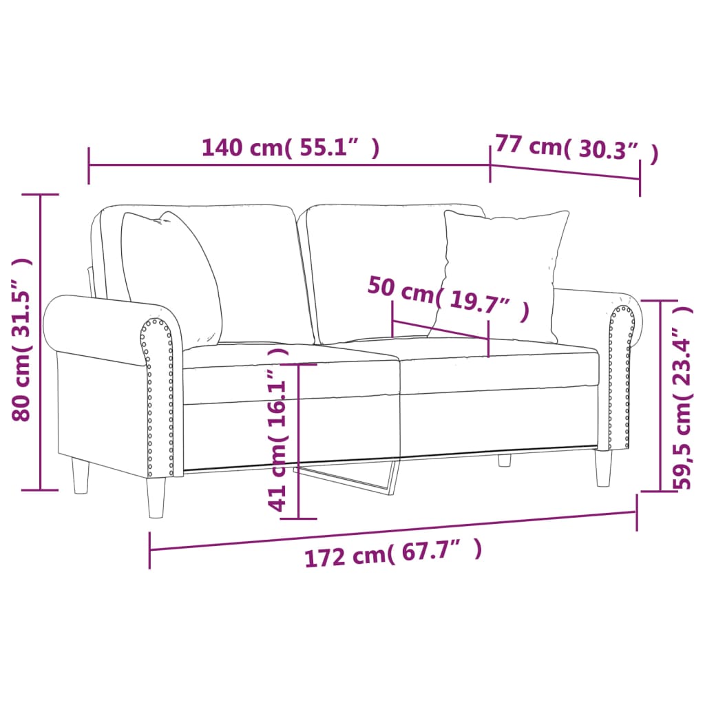 vidaXL 2-Seater Sofa with Throw Pillows Loveseat Couch Black Faux Leather-3