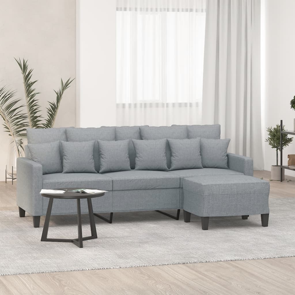 vidaXL Sofa 3-Seater Couch Sofa Armchair with Footstool for Living Room Fabric-5