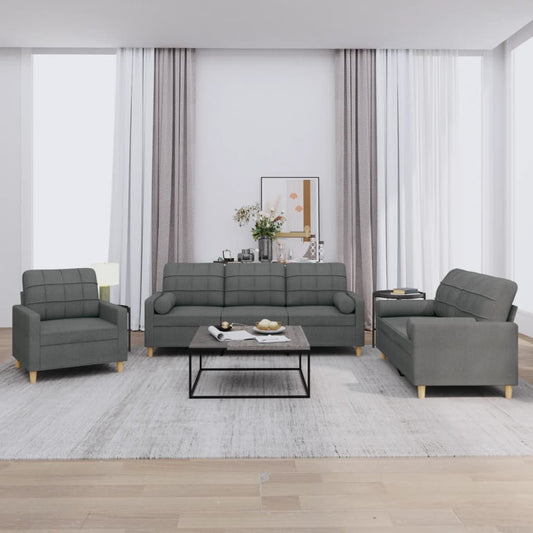 vidaXL 3 Piece Sofa Set with Pillows Dark Gray Fabric-0