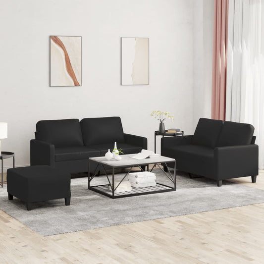 vidaXL 3 Piece Sofa Set with Cushions Black Faux Leather-0