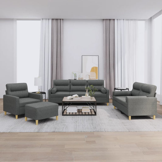 vidaXL 4 Piece Sofa Set with Pillows Dark Gray Fabric-0