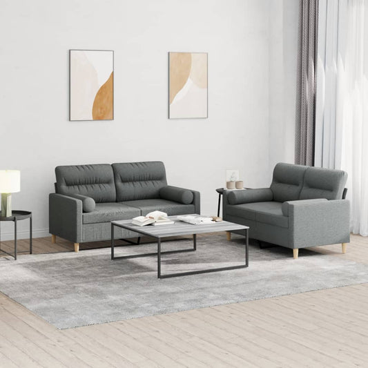 vidaXL 2 Piece Sofa Set with Pillows Dark Gray Fabric-0