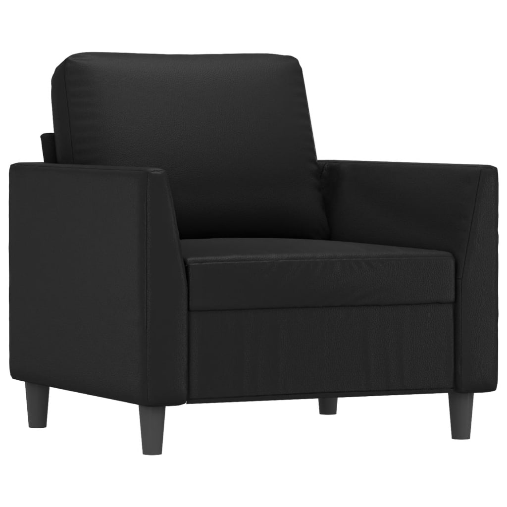 vidaXL 3 Piece Sofa Set with Cushions Black Faux Leather-1