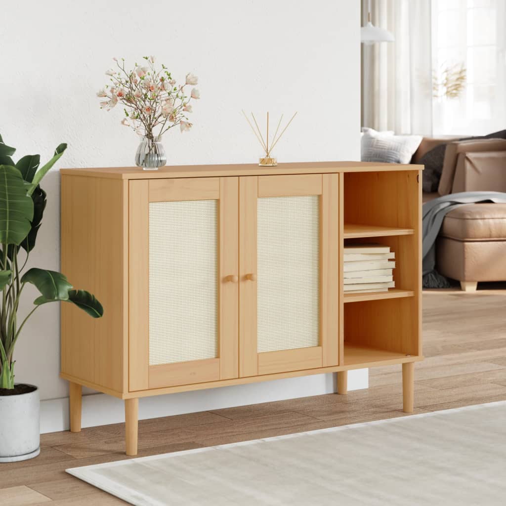 vidaXL Sideboard Buffet Storage Cabinet SENJA Rattan Look Solid Wood Pine-5