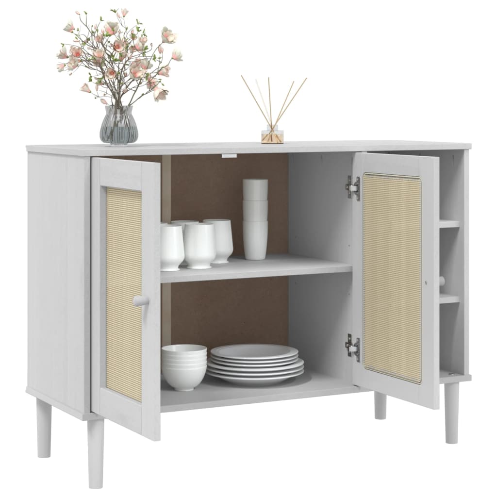 vidaXL Sideboard Buffet Storage Cabinet SENJA Rattan Look Solid Wood Pine-1