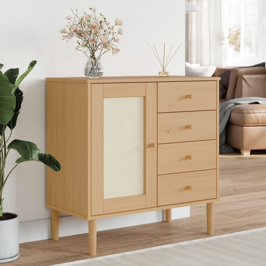 vidaXL Sideboard Storage Cupboard Furniture SENJA Rattan Look Solid Wood Pine-6
