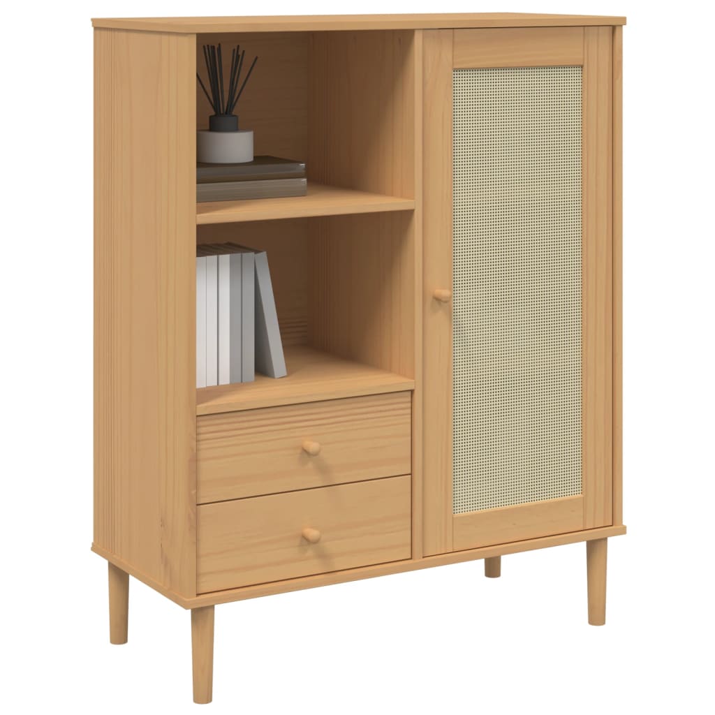 vidaXL Highboard Tall Storage Side Cabinets SENJA Rattan Look Solid Wood Pine-4