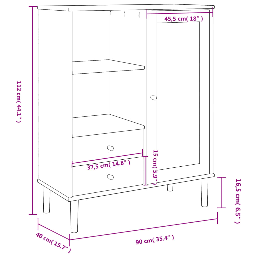 vidaXL Highboard Tall Storage Side Cabinets SENJA Rattan Look Solid Wood Pine-1