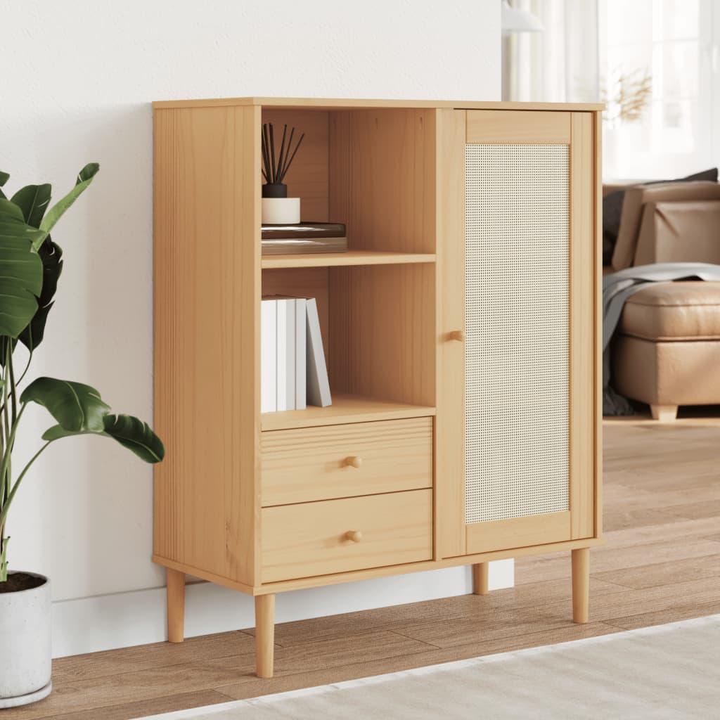 vidaXL Highboard Tall Storage Side Cabinets SENJA Rattan Look Solid Wood Pine-6