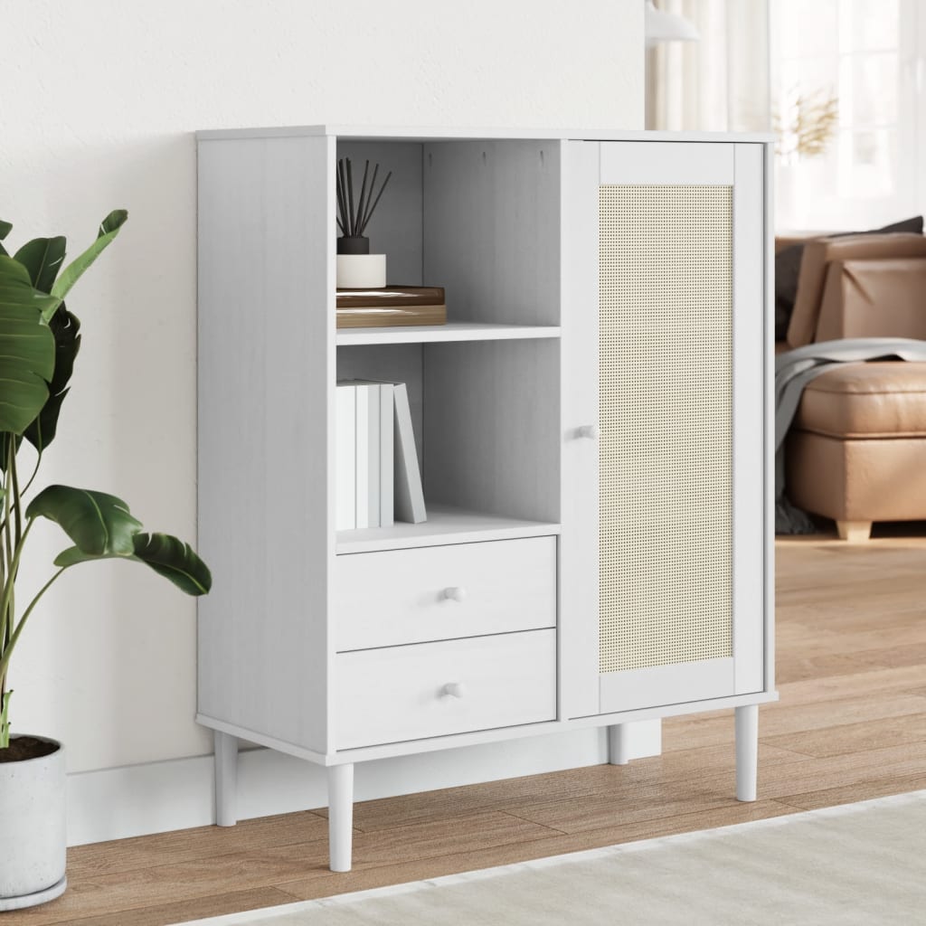 vidaXL Highboard Tall Storage Side Cabinets SENJA Rattan Look Solid Wood Pine-7