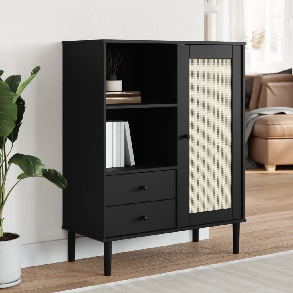 vidaXL Highboard Tall Storage Side Cabinets SENJA Rattan Look Solid Wood Pine-5