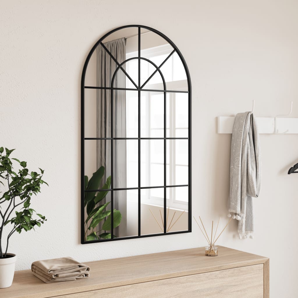 vidaXL Wall Mirror Black 11.8"x23.6" Arch Iron