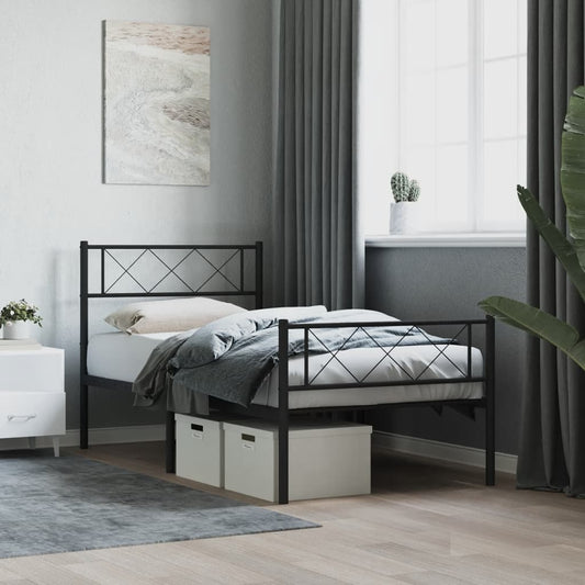 vidaXL Metal Bed Frame with Headboard and Footboard Black 39.4"x78.7"-0