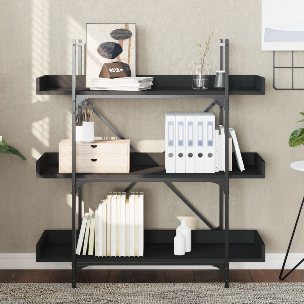 vidaXL Bookcase 3-Tier Black 39.4"x13"x42.7" Engineered Wood-2