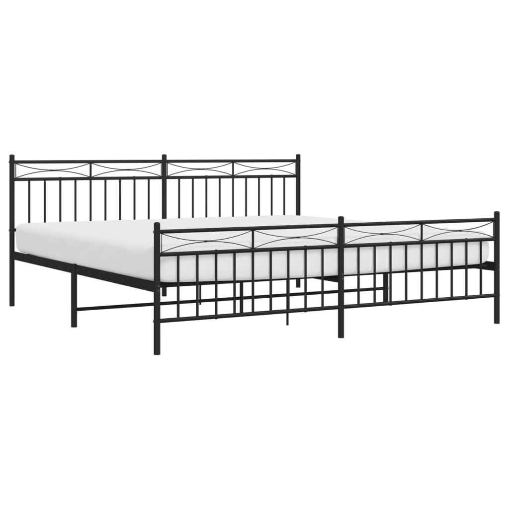 vidaXL Metal Bed Frame with Headboard and Footboard Black 76"x79.9" King-1