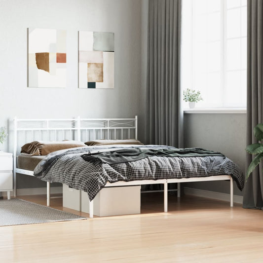 vidaXL Metal Bed Frame with Headboard White 59.1"x78.7"-0