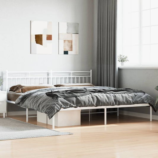 vidaXL Metal Bed Frame with Headboard White 76"x79.9" King-0
