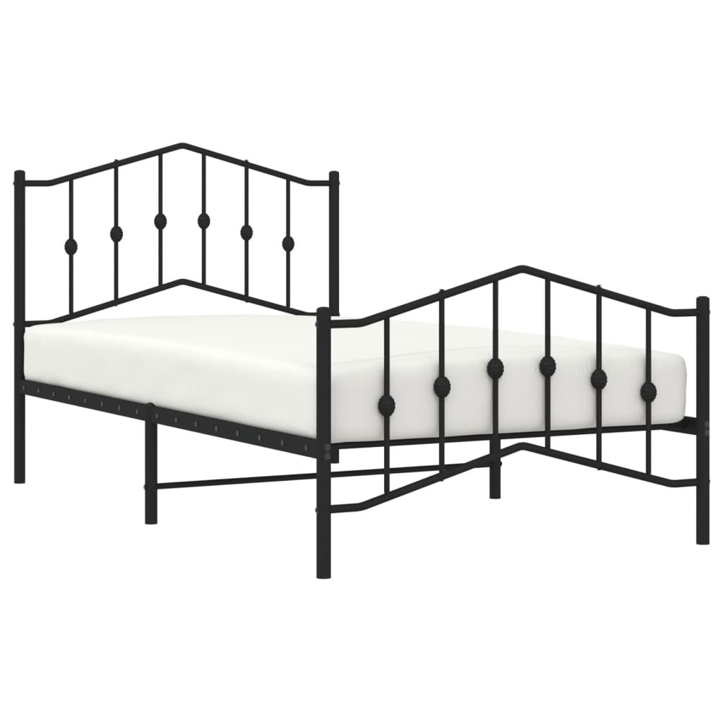 vidaXL Metal Bed Frame with Headboard and Footboard Black 39.4"x74.8" Twin