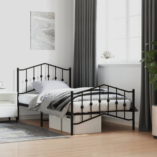 vidaXL Metal Bed Frame with Headboard and Footboard Black 39.4"x74.8" Twin