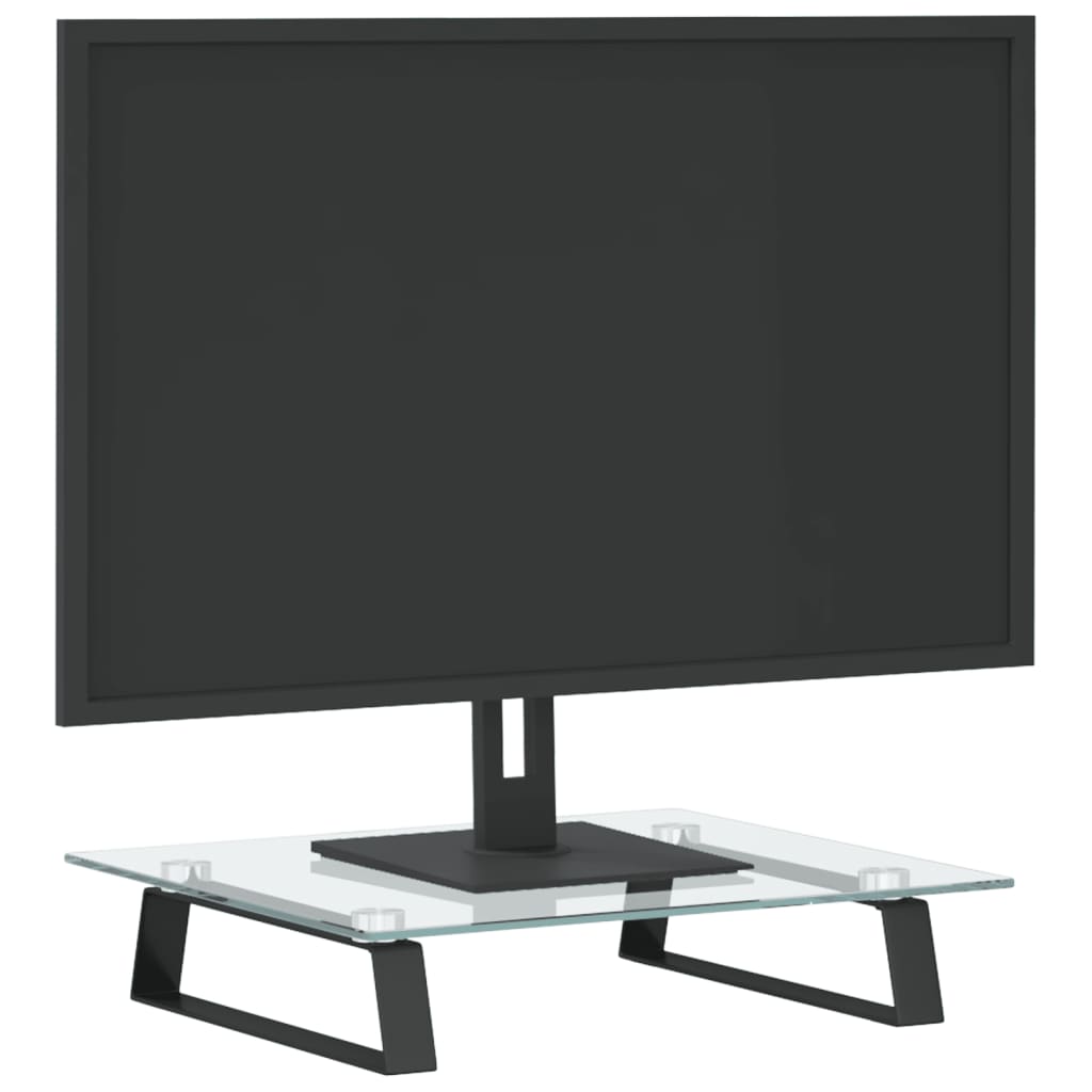 vidaXL Monitor Stand Desktop Computer Screen Riser Tempered Glass and Metal-1