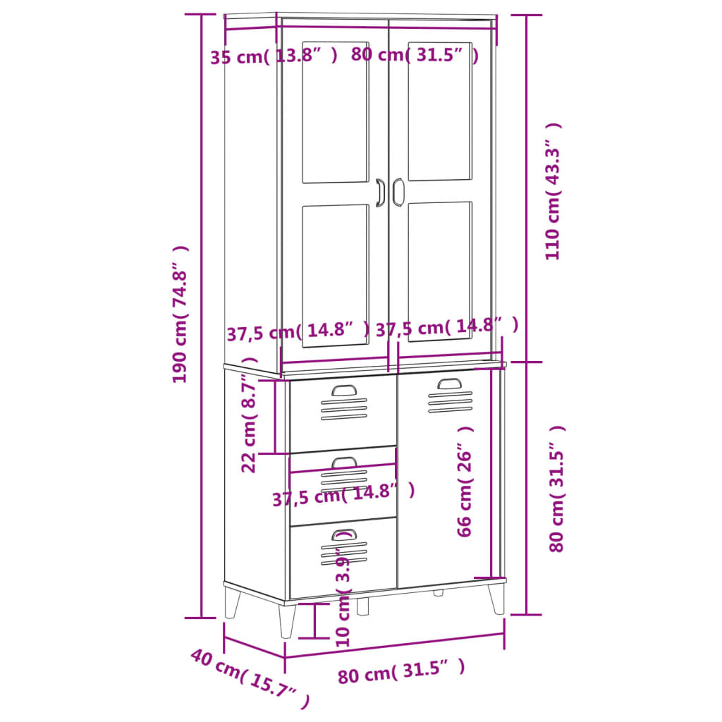 vidaXL Highboard VIKEN Anthracite Gray 31.5"x15.7"x74.8" Solid Wood Pine-4