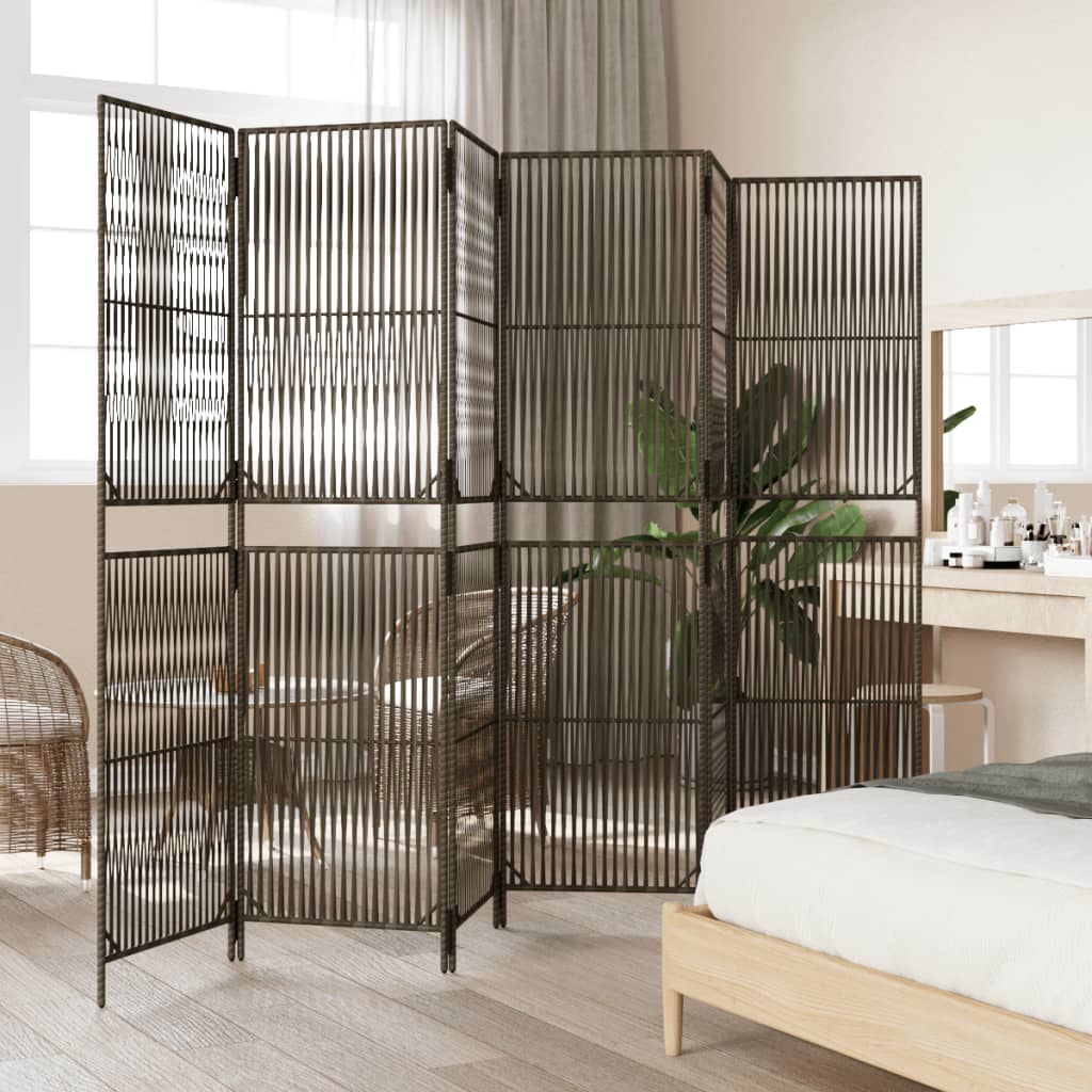 vidaXL Room Divider 6 Panels Gray Poly Rattan-4