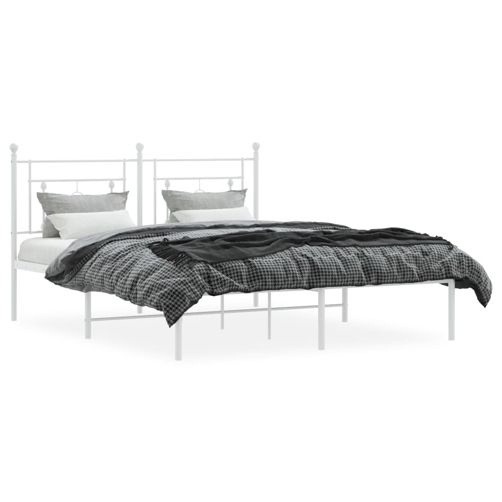 vidaXL Metal Bed Frame with Headboard White 59.1"x78.7"-1