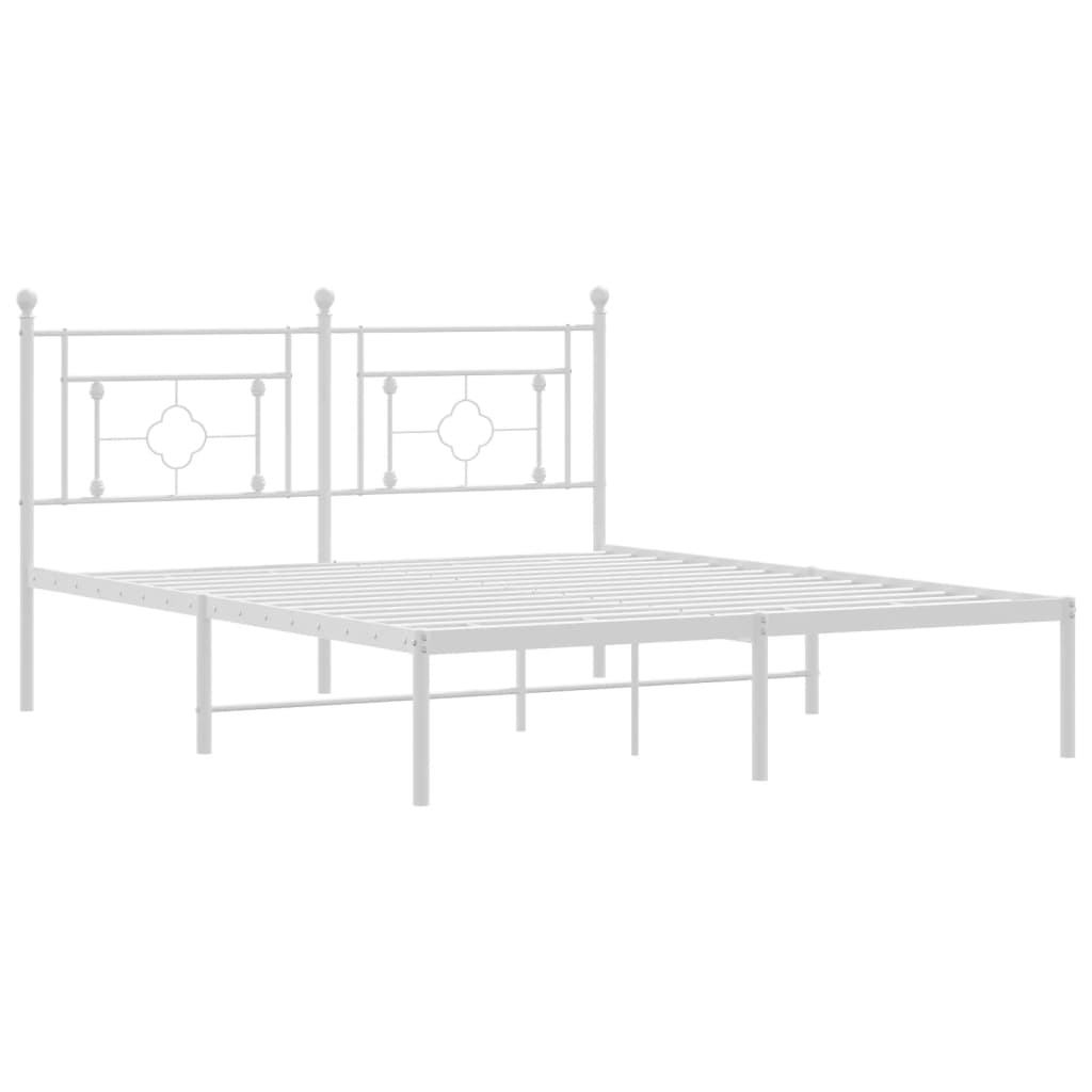 vidaXL Metal Bed Frame with Headboard White 59.1"x78.7"-2